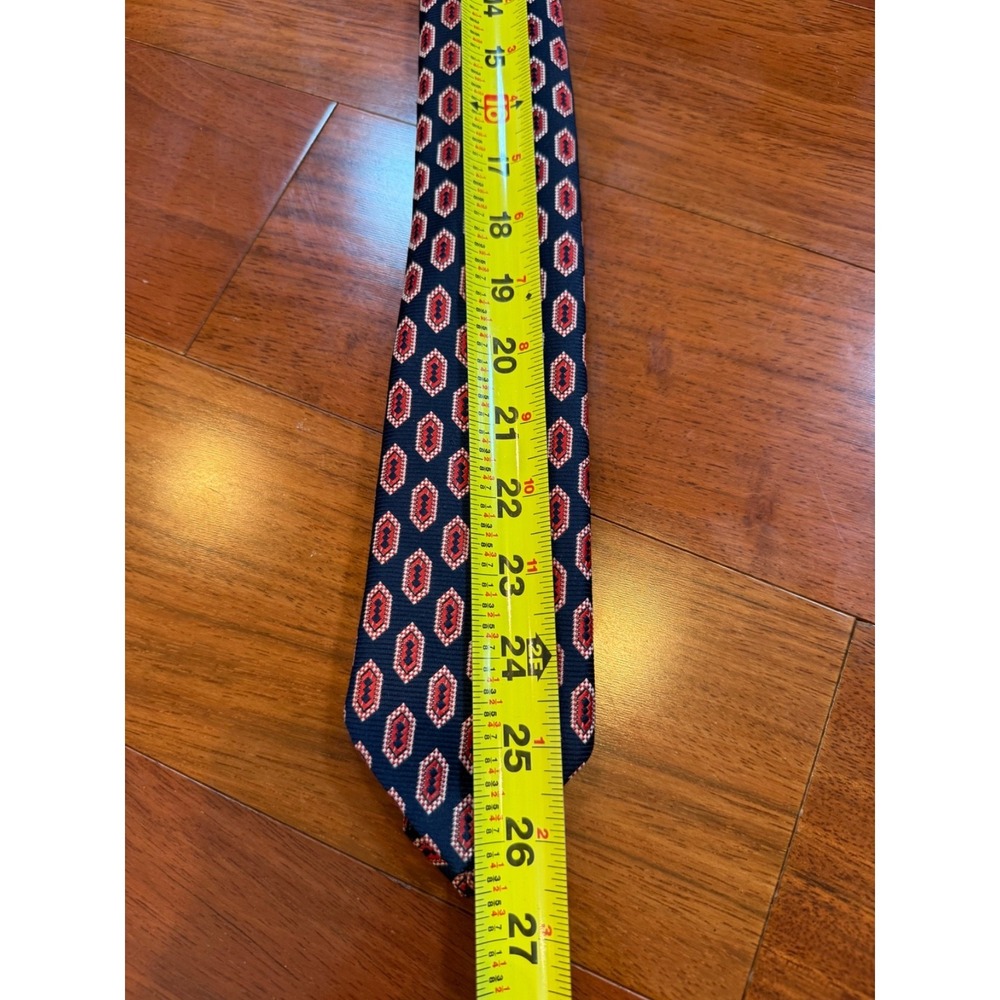 Vintage 60s Georges Chanel Tie Geometric Repeat Pattern | Blue Red | 55"L 3"W - Picture 5 of 5